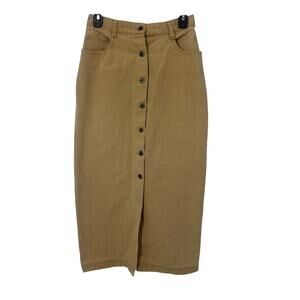 Wahmaker Country midi skirt size 8 tan canvas button down vintage stiff cotton